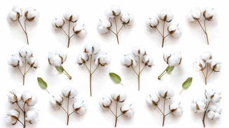 Cotton. Dry branch and seed pods isolated on white background. Eco product. Generative AI
