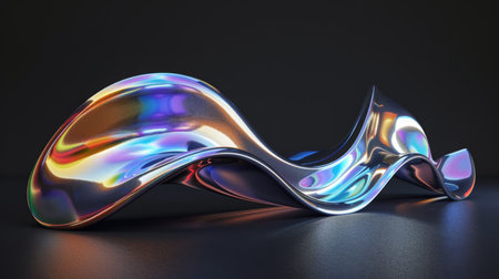 Abstract Metallic Wave with Colorful Reflections, Generative AIの写真素材