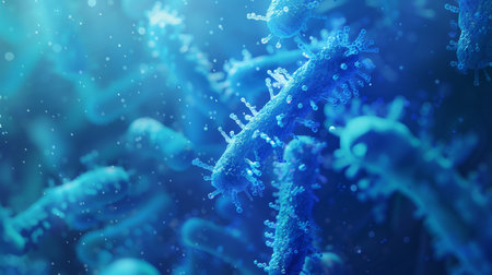 Microscopic View of Blue Bacteria Generative AI