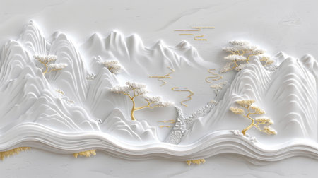 Elegant White and Gold Mountain Landscape Generative AI