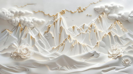 Snowy Mountain Landscape with Flowers Generative AIの写真素材