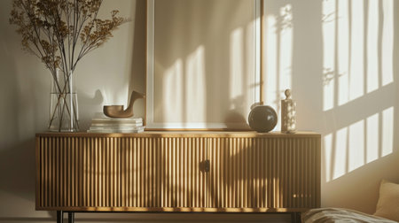 Elegant Wooden Cabinet with Decorative Items, Generative AIの写真素材