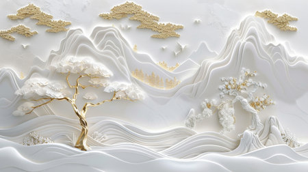 A scenic mountain landscape with a crystal-clear lake, Generative AIの写真素材