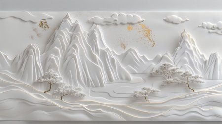 Abstract White Mountain Landscape Art, Generative AIの写真素材