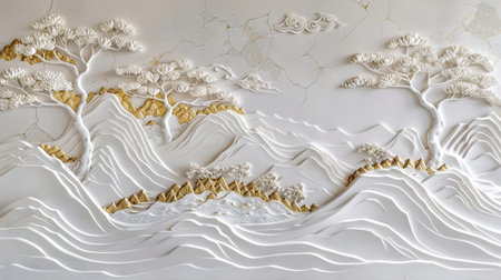 Elegant White and Gold Mountain Landscape Generative AIの写真素材
