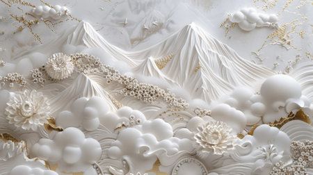 Majestic White Mountains with Golden Highlights, Generative AIの写真素材