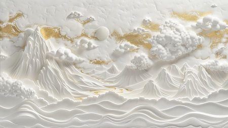 Mountain Landscape with Clouds and Golden Accents, Generative AIの写真素材