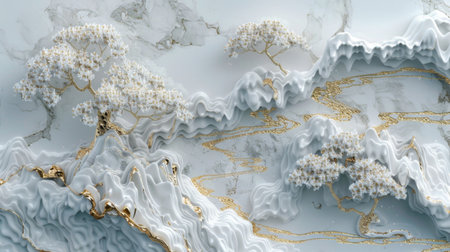 Elegant White and Gold Landscape with Blooming Trees, Generative AIの写真素材