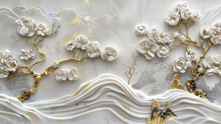 Elegant Floral Art with Golden Accents Generative AIの写真素材