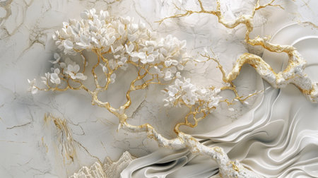 Delicate Gold and White Floral Design, Generative AIの写真素材