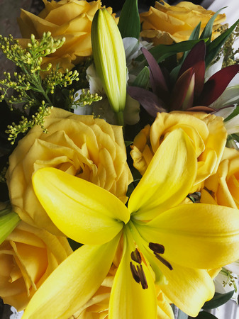 yellow wedding flowers, spring rosesの写真素材