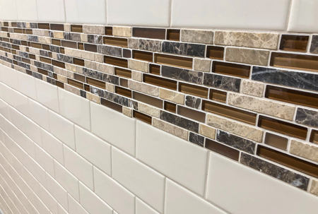 modern decorative glass and stone wall backsplash for the kitchen or bathroomの写真素材