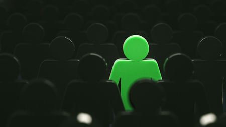 Stand out from the crowd and different creative idea concepts, man standing out of crowd - 3d renderingの写真素材