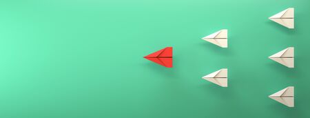 paper plane leadership concept - red paper plane leading the rowの写真素材