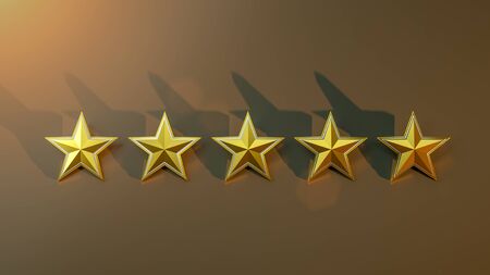 Golden Star rating realistic gold star set illustration 3d rendering