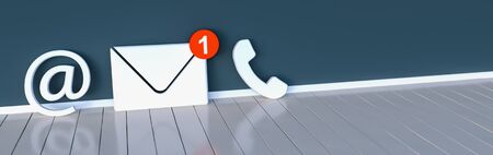 Contact icons leaning against a wall for hotline and service concept
