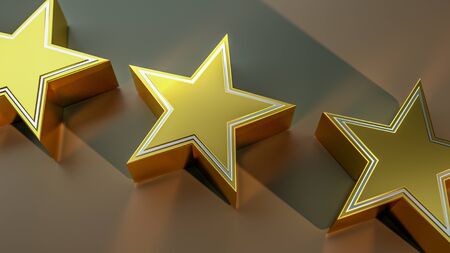 Golden Star rating realistic gold star set illustration 3d rendering