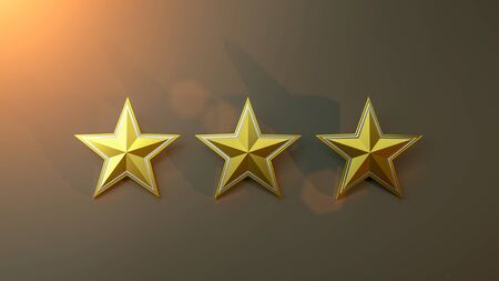 Golden Star rating realistic gold star set illustration 3d rendering