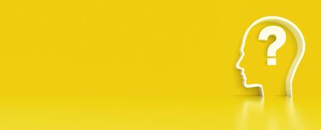 question mark in Human Head outline in front of a color wall background. Business support conceptの写真素材