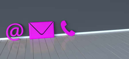 Contact icons leaning against a wall for hotline and service concept