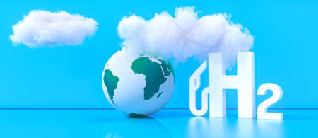 Blue Hydrogen filling H2 Gas Pump station icon isolated on background - H2 energy conceptの写真素材