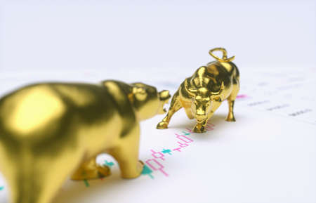 Wallstreet bull and bear on stock chart background. Stock exchange conceptのeditorial素材