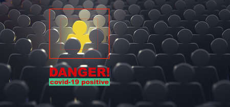 Corona Covid-19 positve tested person stand out from the crowd. different creative idea concept,...