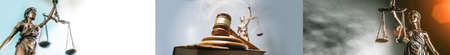 Statue of lady justice on bright background - Side view with copy space.