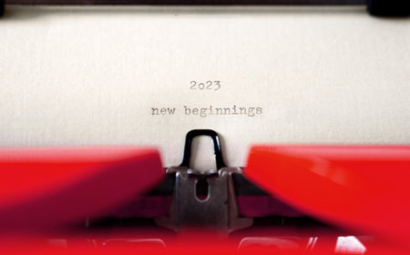 Old Typewriter with following text on paper - 2023 Chapter one. new years concept