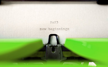 Old Typewriter with following text on paper - 2023 Chapter one. new years conceptの写真素材