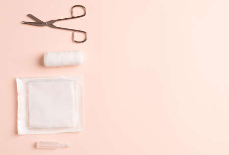 First aid kit, Medical bandages with scissors and sticking