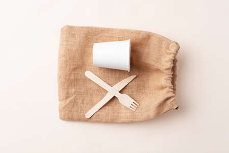 Eco friendly, zero waste table ware in the reusable bagの写真素材