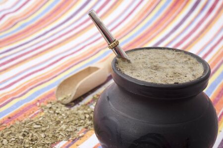 closeup of a matero with yerba mate and bombillaの写真素材