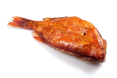 smoked fish on white backgroundの写真素材