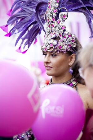 WARSAW, POLAND, September 8: Unidentified Carnival dancers on the 15th Pink Ribbon Walk against the...