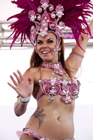 WARSAW, POLAND, September 8: Unidentified Carnival dancers on the 15th Pink Ribbon Walk against the...
