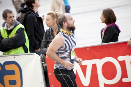 Warsaw, Poland, September 30: Unidentified runners on 34. Warsaw Marathon on September 30, 2012, Warsaw, Polandのeditorial素材