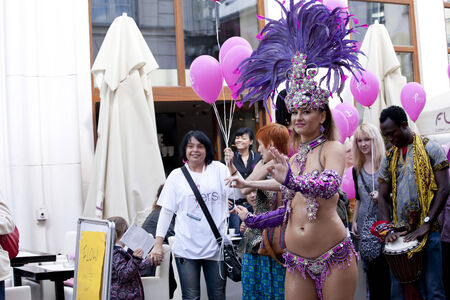 WARSAW, POLAND, SEPT 8  Unidentified Carnival dancers on the XV Ribbon Walk against the Breast...