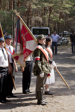 Jerzyska, Poland, Sept 18  Unidentified soldiers at the outdoor anniversary mass- place where AK soldiers was  shooten, september 18, 2013 in Jerzyska, Poland のeditorial素材