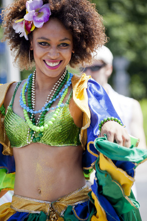 WARSAW, POLAND, June 8: Unidentified Carnival dancer on the stage on XII Brazilian Festival on June 8, 2014 in Warsaw, Poland.のeditorial素材