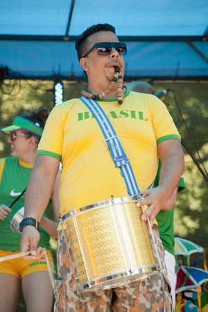 WARSAW, POLAND, June 8  Unidentified Carnival musician on the parade on XII Brazilian Festival on...
