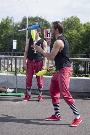 Warsaw, Poland - May 30  juggler taking part in the 18  Science Picnic , on may 30, 2014, in Warsaw, Polandのeditorial素材