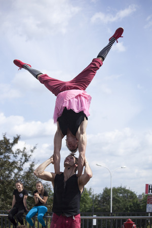 Warsaw, poland - May 30  Artists perform in their acrobatic show at 18  Science Picnicl, on May 30, 2014 in Warsaw のeditorial素材