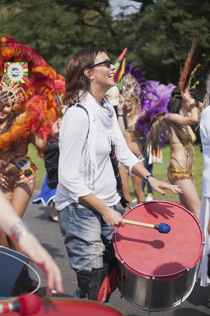 WARSAW, POLAND, August 31: Unidentified Carnival musician on the parade on Warsaw Multicultural...