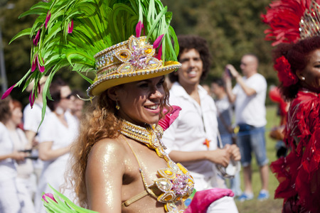 WARSAW, POLAND, August 31: Unidentified Carnival dancer on the parade on Warsaw Multicultural Street...