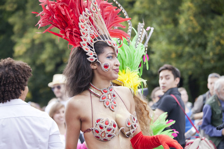 WARSAW, POLAND, August 31: Unidentified Carnival dancer on the parade on Warsaw Multicultural Street...