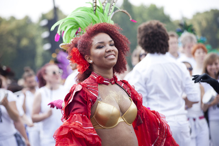 WARSAW, POLAND, August 31: Unidentified Carnival dancer on the parade on Warsaw Multicultural Street...