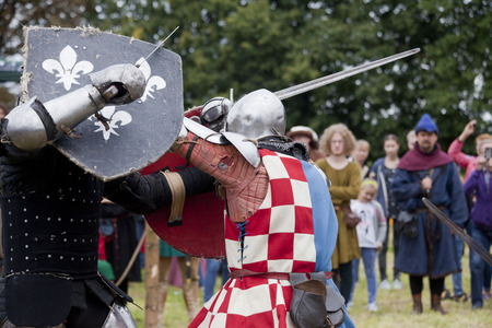 LIW, POLAND - September 13, 2016: Historical restoration of knightly fights on XV Knights tournament in LIWのeditorial素材
