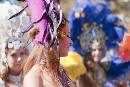 WARSAW, POLAND, AUGUST 28: Unidentified Carnival dancer on the parade on Warsaw Multicultural Street Parade on August 28, 2016 in Warsaw, Poland.のeditorial素材