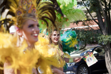 WARSAW, POLAND, AUGUST 28: Unidentified Carnival dancer on the parade on Warsaw Multicultural Street...
